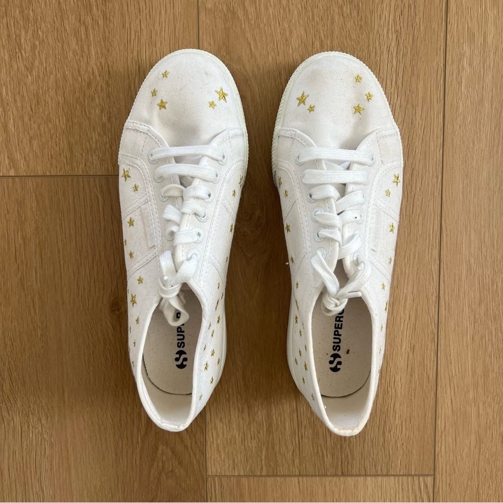 Superga Women’s White and Gold Star Sneakers